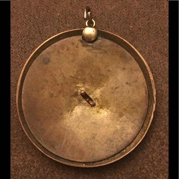 Antique Enameled BUTTON French Champleve Pierced Lacy Openwork made into PENDANT - Picture 7 of 15